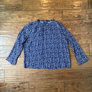 Trovata Birds of Paradise Small Navy Floral Ruffle Peasant Blouse Cottagecore
